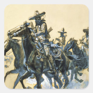 “Vaqueros” Västerländsk konst av Charles M Russell Fyrkantigt Klistermärke