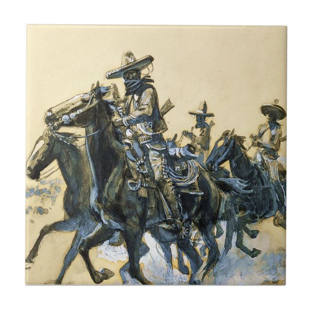 “Vaqueros” Västerländsk konst av Charles M Russell Kakelplatta (Framsidan)