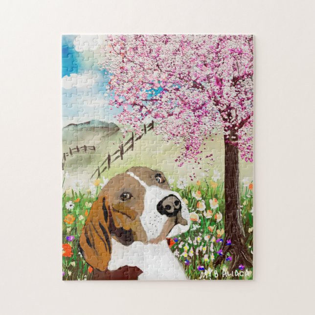 Vår 2020 Blommor och Beagle Pussel (Vertikal)
