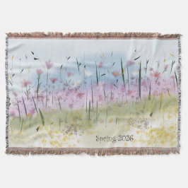 Vår 2026 Akvarell Vildblomma Kastfilt Filt