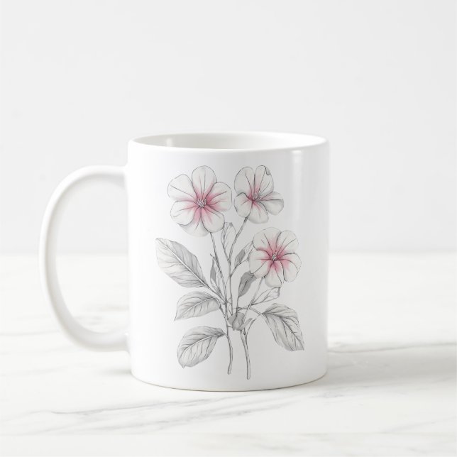 Vår 36 blommor, lina teckning, minimalistisk gåva kaffemugg (Vänster)