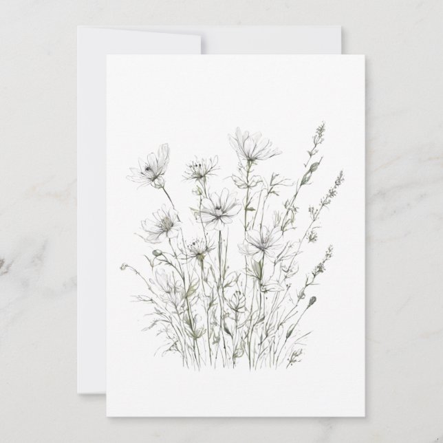 Vår 50 blommor, linjedrawing, minimalistisk, prese inbjudningar (Framsida)