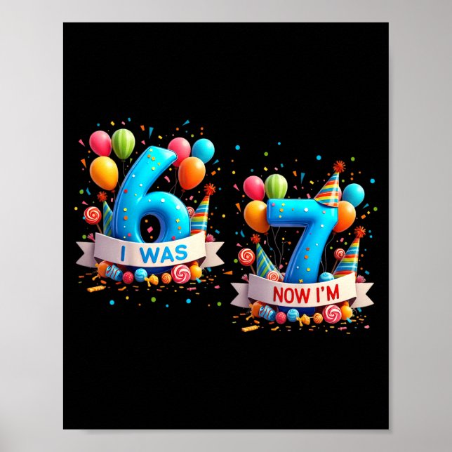 Var 6 7 7-års födelsedags pojke flicka ballonger d poster (Framsidan)
