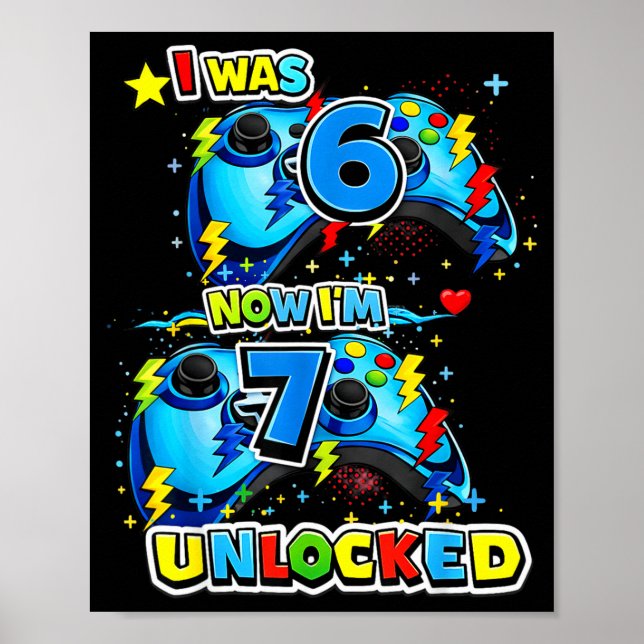 Var 6 7 upplåst 7-års födelsedags tv-spel 7 år poster (Framsidan)
