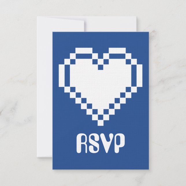 Vår 8-Bit Hjärtan i Blå RSVP-kort OSA Kort (Framsida)