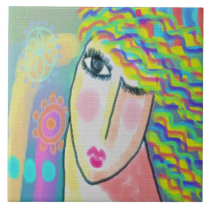 Vår Abstrakt Digital Painting of a Woman Kakelplatta