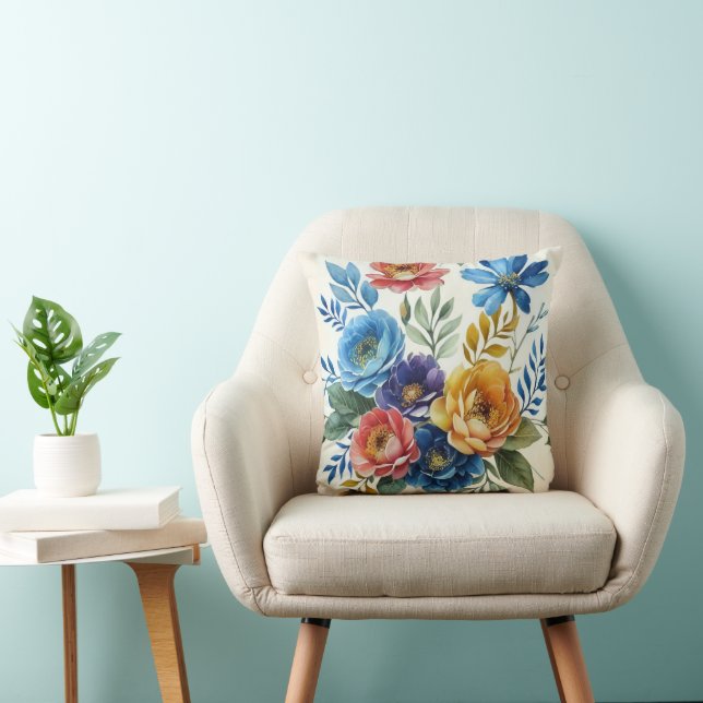 Vår Akvarell Blommig Tryck Kudde (Stol)