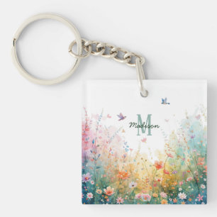 Vår Akvarell Fåglar Blommig Monogram Vildblomma