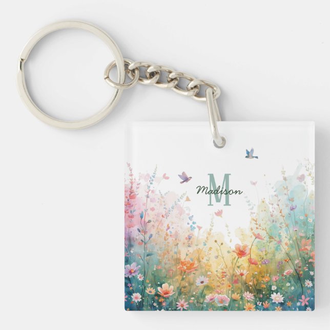 Vår Akvarell Fåglar Blommig Monogram Vildblomma (Framsidan)