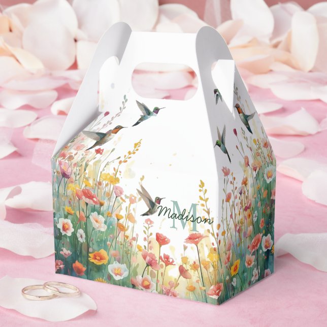Vår Akvarell Fåglar Blommig Monogram Vildblomma Presentaskar (Bröllop)