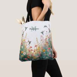 Vår Akvarell Fåglar Blommig Monogram Vildblomma Tygkasse