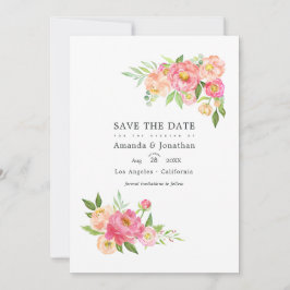Vår Akvarell Peonies Bröllopsfoto Spara Datumet