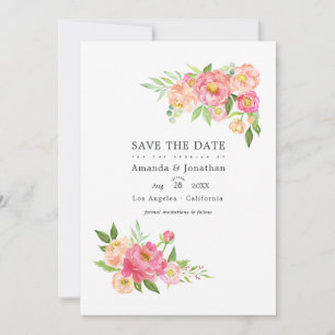 Vår Akvarell Peonies Bröllopsfoto Spara Datumet