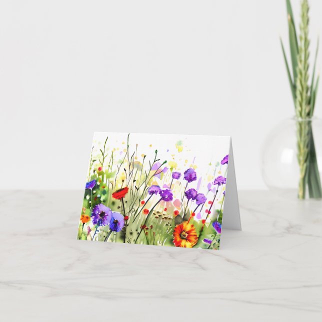 Vår akvarell vilda blommor anpassningsbara kort (Framsida)