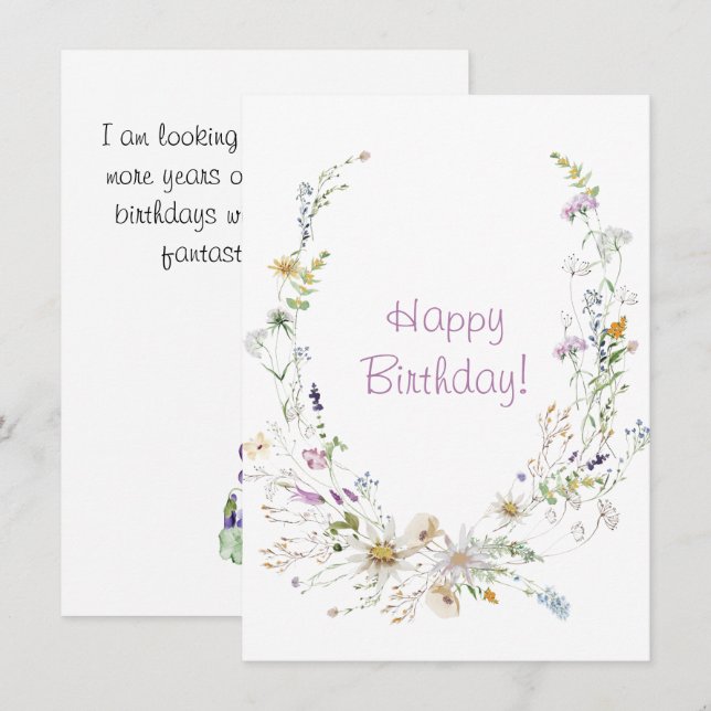 Vår akvarell vilda blommor Grattis på födelsedagen (Fram/baksida)