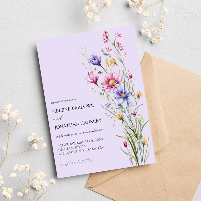Vår Akvarell Vildblomma Boho Elegant Bröllop Inbjudningar (Spring Watercolor Wildflower Boho Elegant Wedding Invitation)