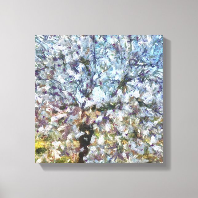 Vår Almond Blommar Pointillism Artwork Canvastryck (Framsida)