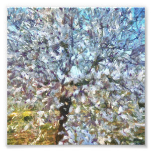 Vår Almond Blommar Pointillism Artwork Fototryck