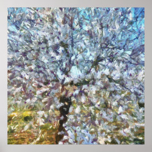 Vår Almond Blommar Pointillism Artwork Poster
