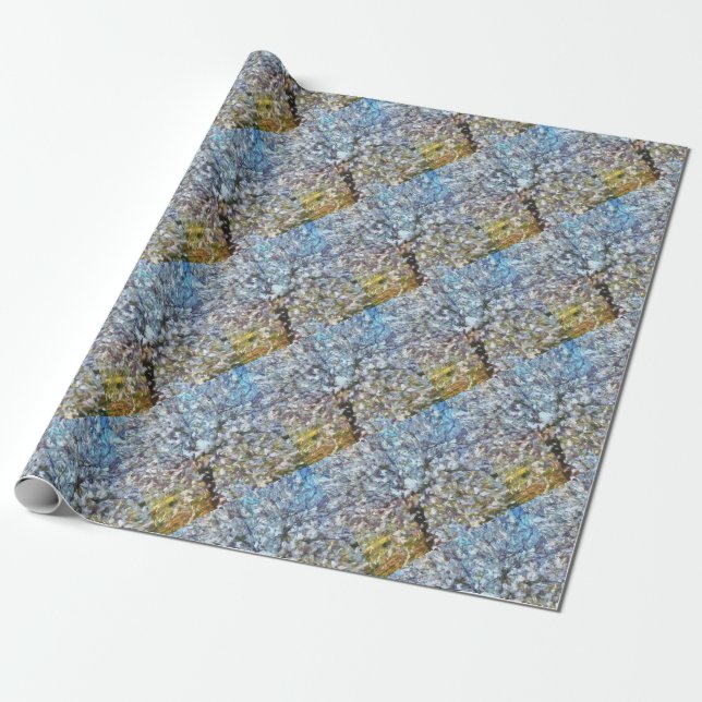 Vår Almond Blommar Pointillism Artwork Presentpapper (Utrullad)