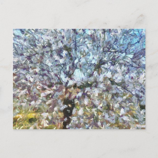 Vår Almond Blommar Pointillism Artwork Vykort (Framsida)