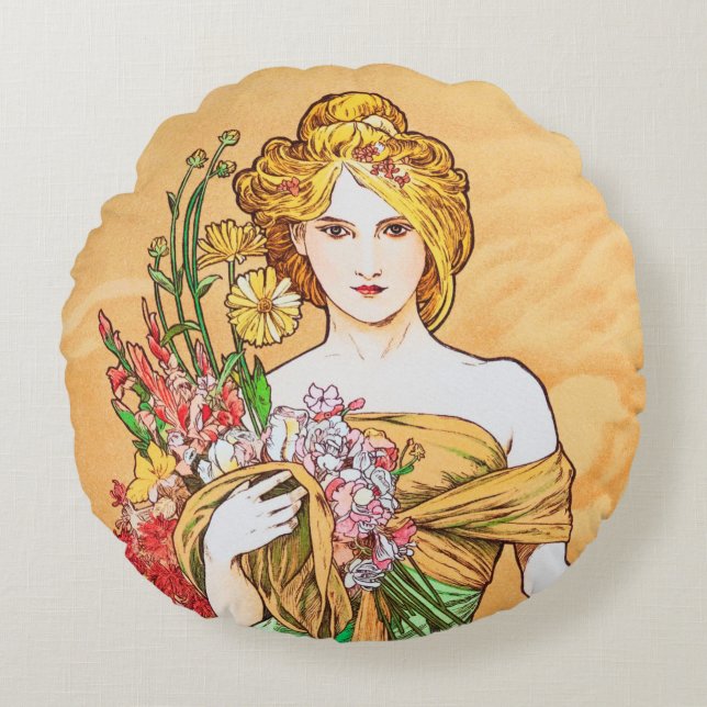 Vår, Alphonse Mucha Dekorativ kudde (Framsidan)