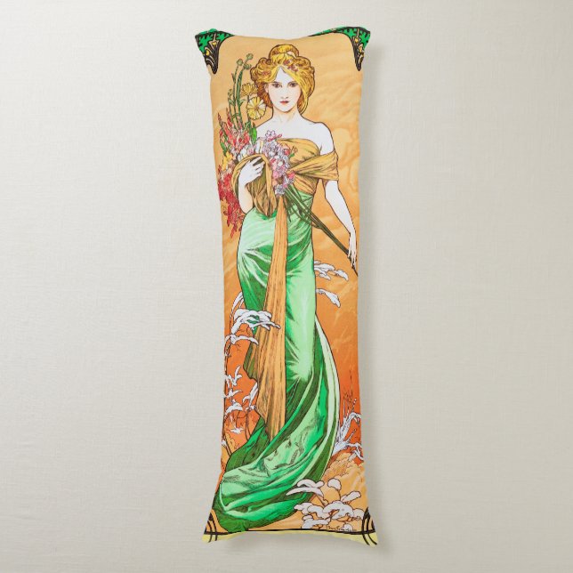 Vår, Alphonse Mucha Kroppskudde (Framsidan Vertikal)