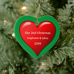 Vår andra jul tillsammans Cute Red Heart 2019 Julgransprydnad Keramik