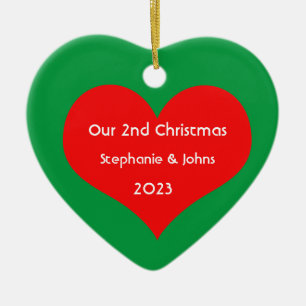 Vår andra jul tillsammans Cute Red Heart 2023 Julgransprydnad Keramik
