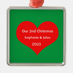 Vår andra jul tillsammans Cute Red Heart 2023 Julgransprydnad Metall