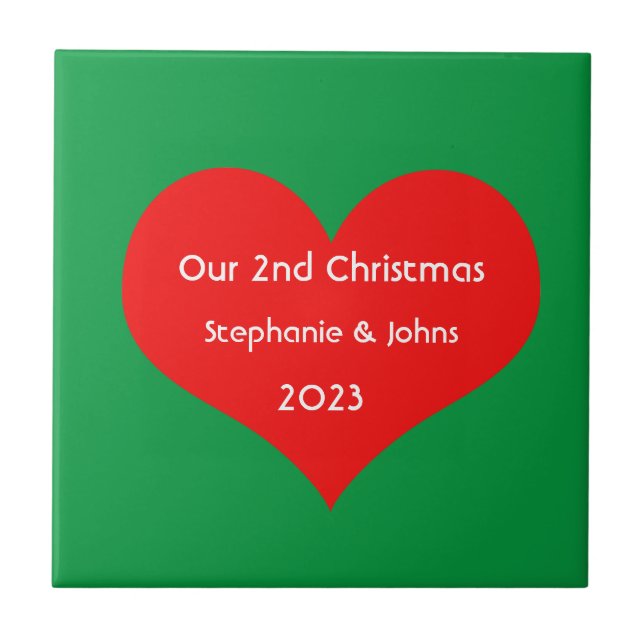 Vår andra jul tillsammans Cute Red Heart 2023 Kakelplatta (Framsidan)