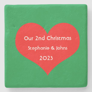 Vår andra jul tillsammans Cute Red Heart 2023 Stenunderlägg