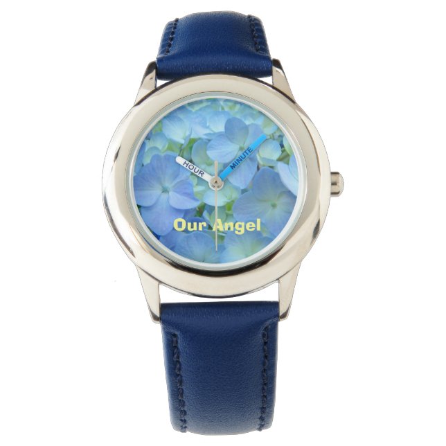 Vår ängel tittar på Kids Blue Hydrangea Flowers Armbandsur (Framsida)