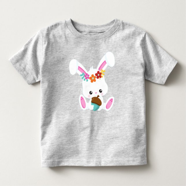 Vår Animals, Cute Bunny, Little Bunny, Flowers T Shirt (Framsida)