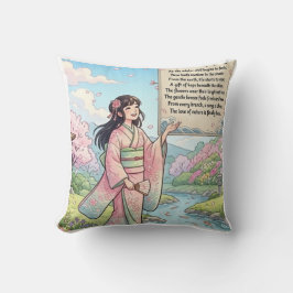 Vår animerad flicka i kimono med poesi kudde