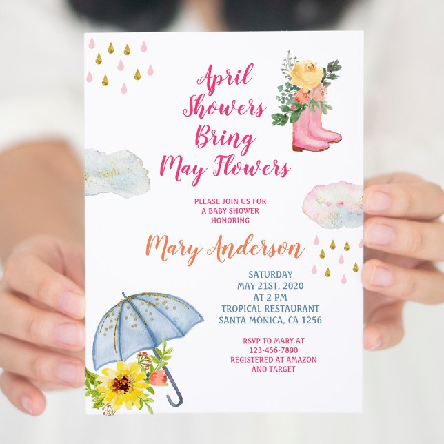 Vår April-duschar föder maj-blommor-babyskor Inbjudningar (Skapare uppladdad)