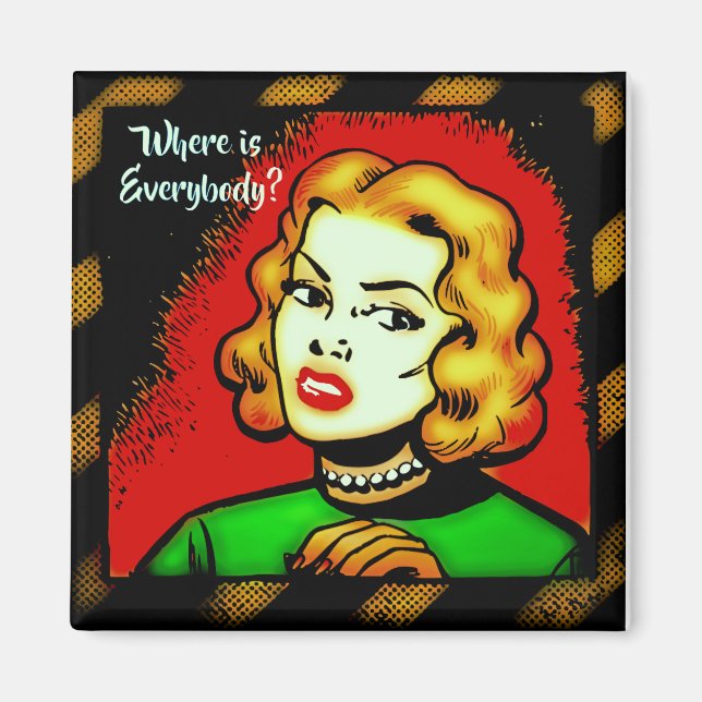 Var är alla? Retro Tecknad Magnet (Framsidan)