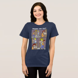 Var är du? Svart treblend T-Shirt för kvinnor