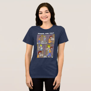 Var är du? Svart treblend T-Shirt för kvinnor