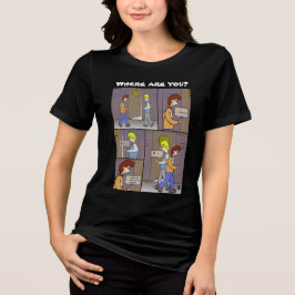 Var är du? Svart treblend T-Shirt för kvinnor