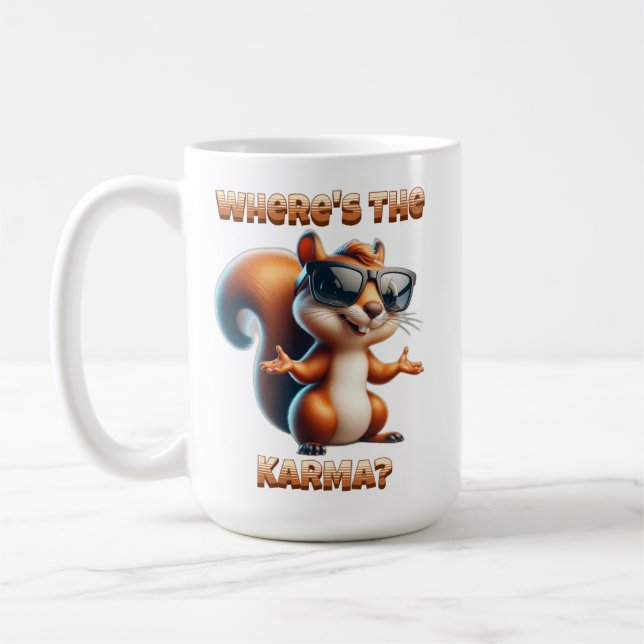 Var är Karma Funny Squirrel i Shades? Kaffemugg (Vänster)