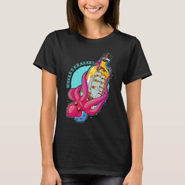 Var är Kraken Octopus Sea Animal Tentacles Octopu T Shirt (Framsida)