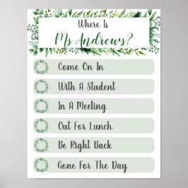 Var är Lärarkontorets dörrskylt? Poster