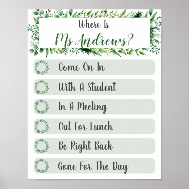 Var är Lärarkontorets dörrskylt? Poster (Framsidan)