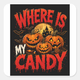 Var Är Min Godis Halloween Pumpa T-Shirt | Spö Fyrkantigt Klistermärke