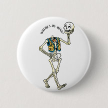 Var är min hjärna Rolig Halloween-skelett Rund Men