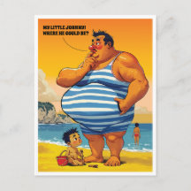 Var är min lilla Johnny, tjock man på en strand, k