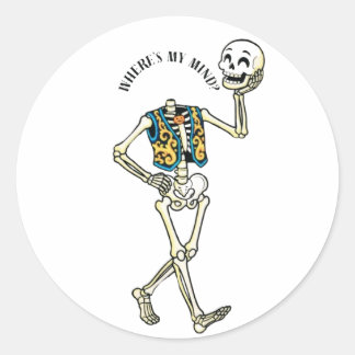 Var är mitt sinne Rolig Halloween-skelett Klassisk Runt Klistermärke
