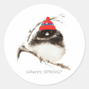 Var är Vår Funny Sarcastic Watercolor Junco cu? Runt Klistermärke