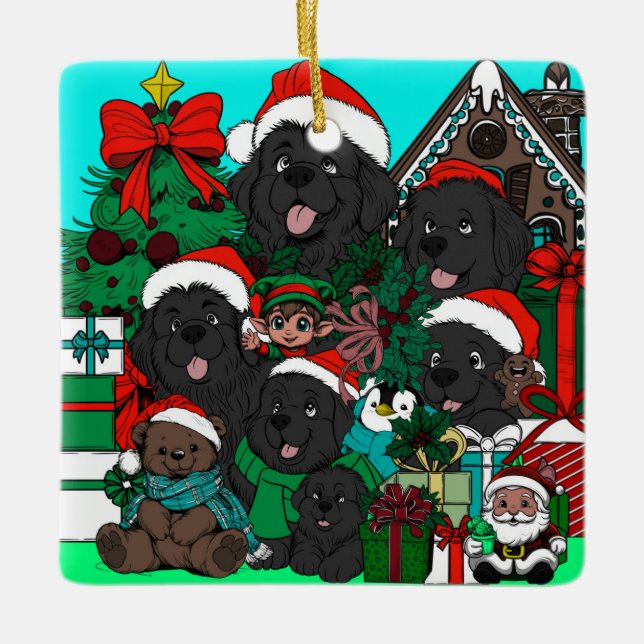 Var är "Waldo" Newfy? (rött) Julgransprydnad Keramik (Framsida)